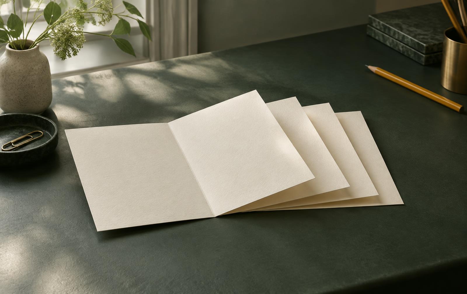 A presentation page unfolding into manuscript pages